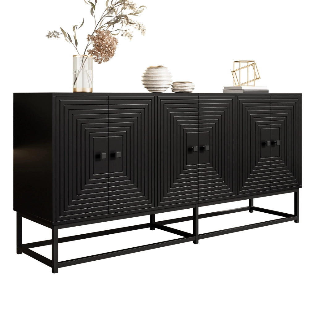 Credenza 160x38x75.5 cm con 3 vani a doppia anta in pannello truciolare nero
