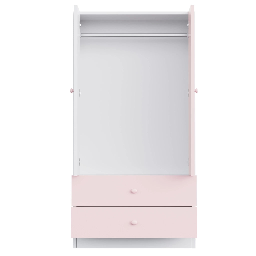 Armadio con vano appendiabiti e 2 cassetti design bicolore per camera da letto in MDF e compensato rosa 70×40×170 cm
