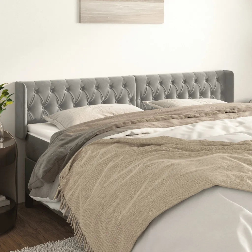 Testiera ad Orecchio-Testata con Orecchie Grigio Chiaro 203x16x78/88 cm in Velluto 171932