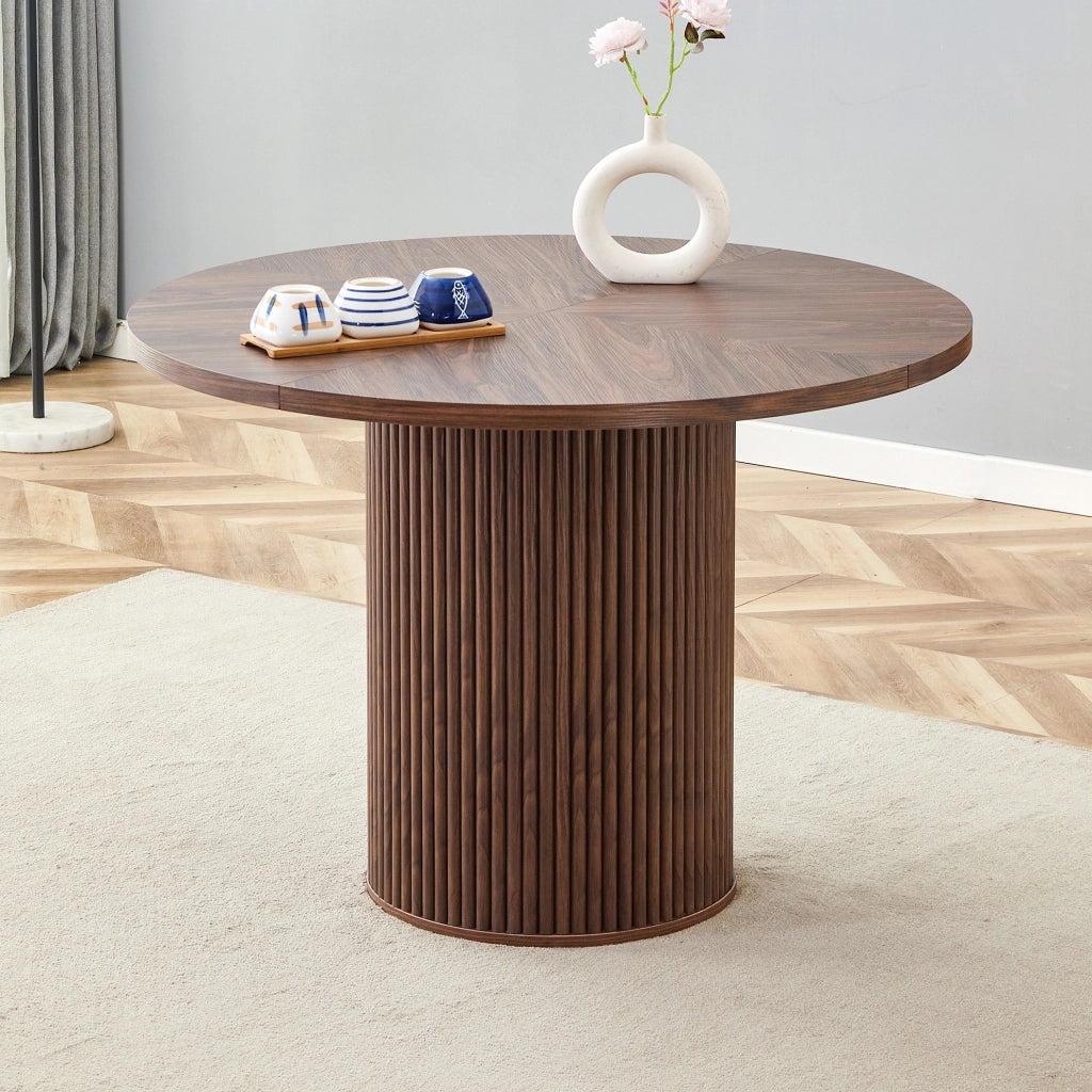 Tavolo da pranzo rotondo in MDF effetto noce Ø100 cm