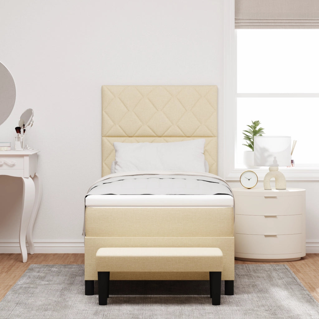 Letto a molle con materasso e panca crema 100x200 cm tessuto