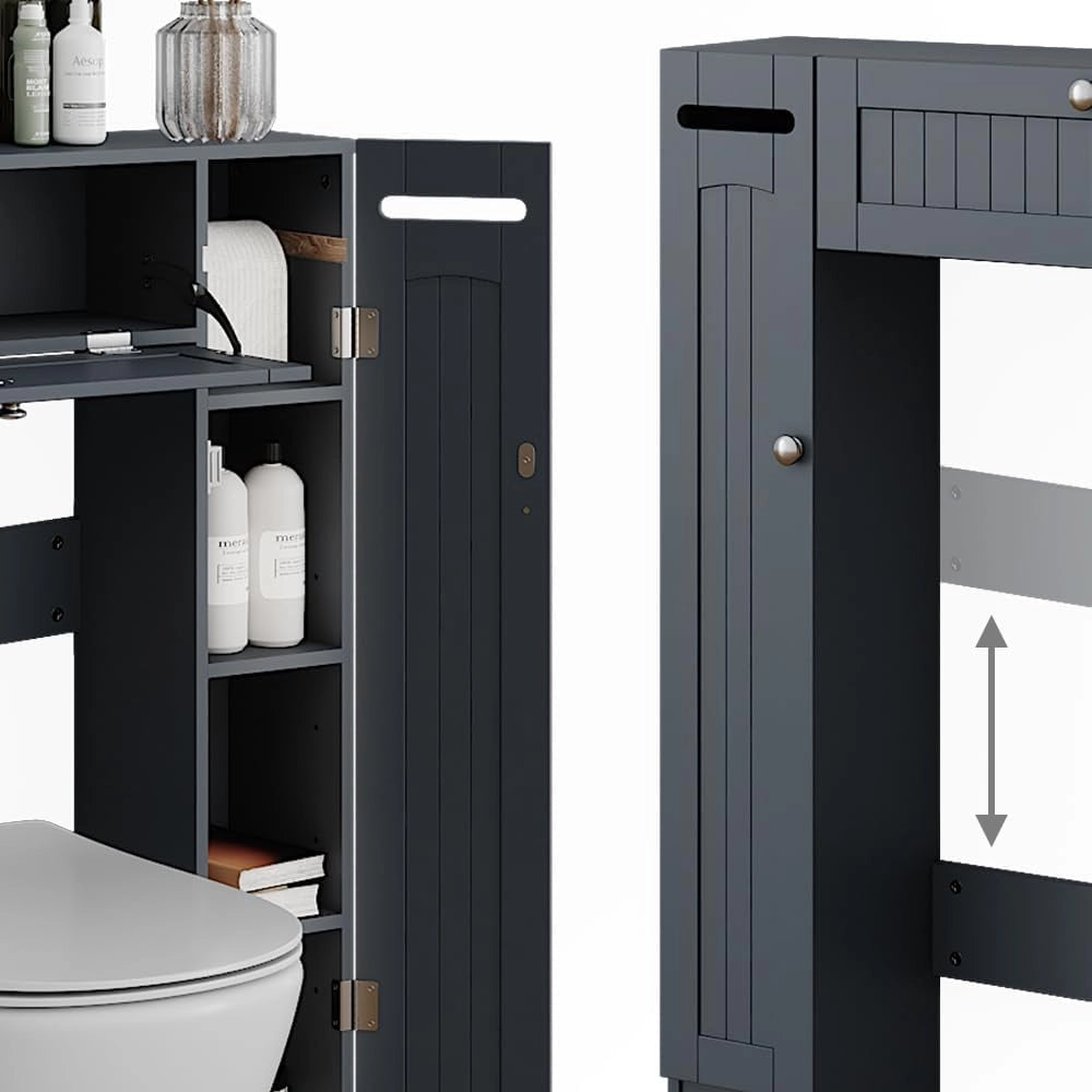Armadietto per toilette Bianco, Grigio, 89 x 99 cm con 2 distributori di carta igienica, per montaggio a parete sopra il WC con sistema di erogazione integrato