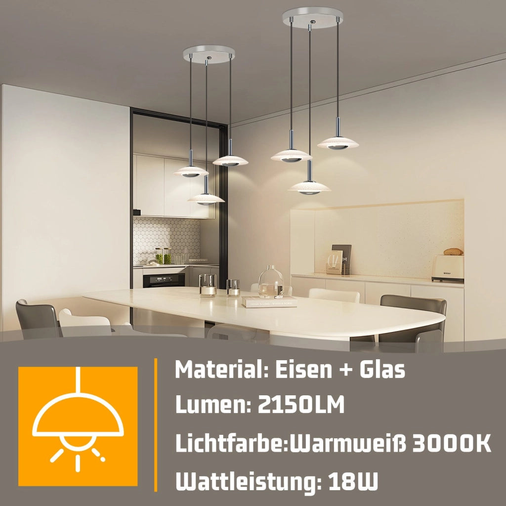 Lampada a sospensione ZMH LED in metallo cromato vetro sala da pranzo 3000K per camera da letto e cucina