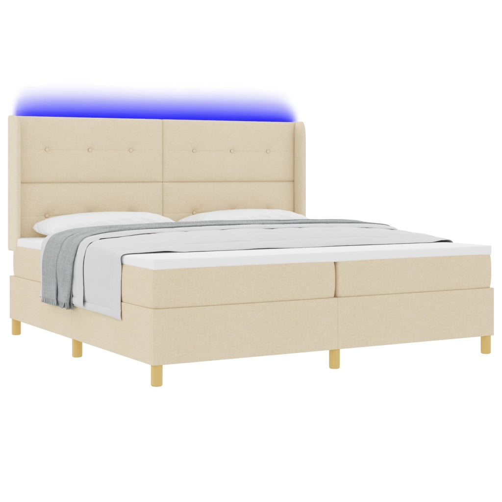 Letto con Box Spring e Materasso & LED Crema 200x200 cm Tessuto