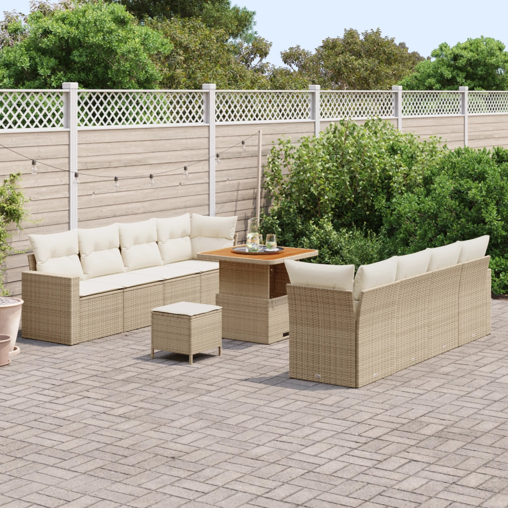 Set divano da giardino 11 pezzi con cuscini beige polyrattan acacia