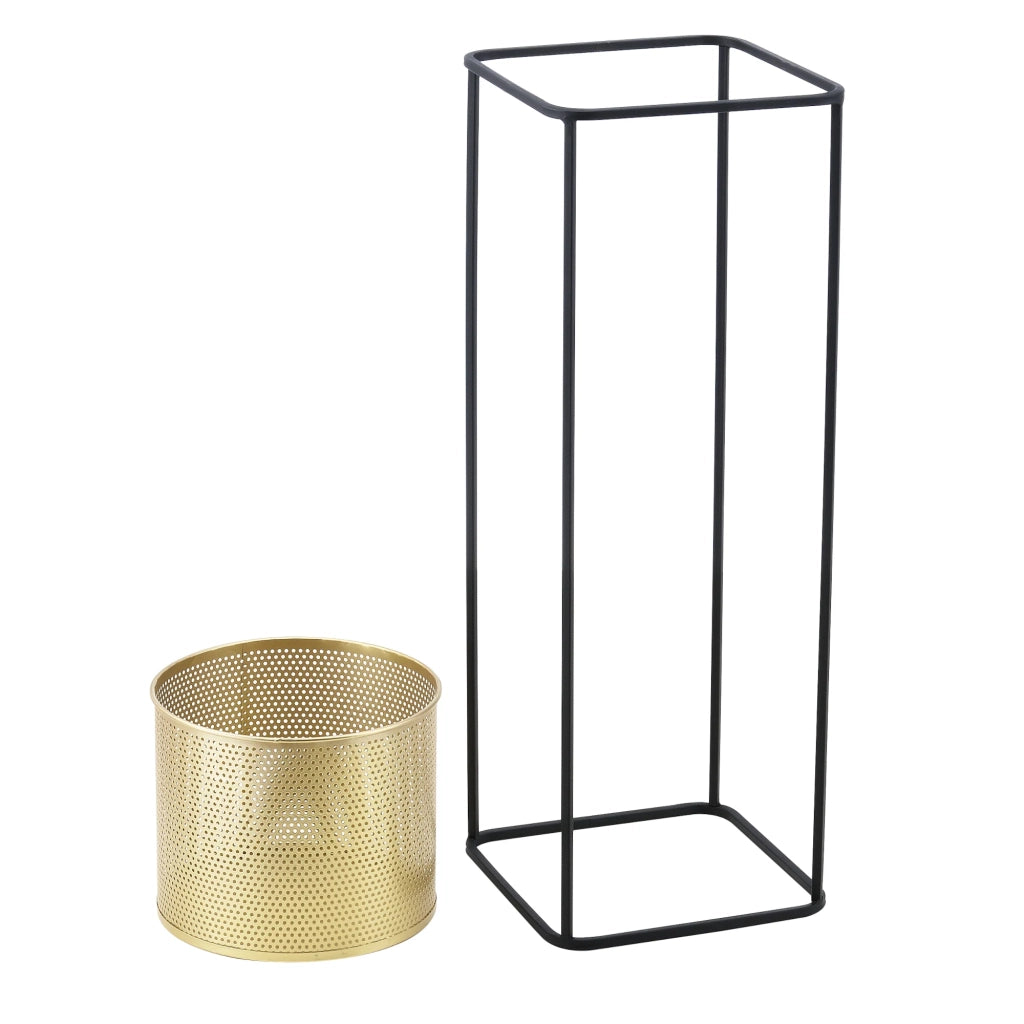 Set di 2 supporti per piante coprivaso vaso per fiori fioriera vaso metallo diverse misure nero e oro 03_0005770