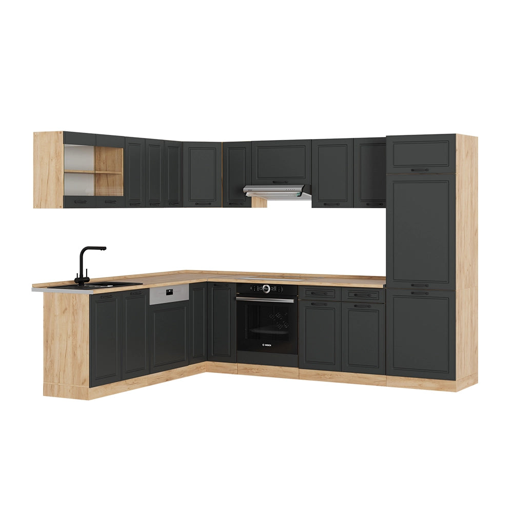 Vicco Cucina angolare completa Antracite casa di campagna/rovere dorato 227 x 287 cm , PL Rovere