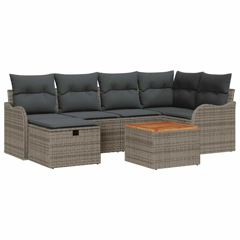 Set Divano da Giardino con cuscino 7 pcs Grigio Poly Rattan