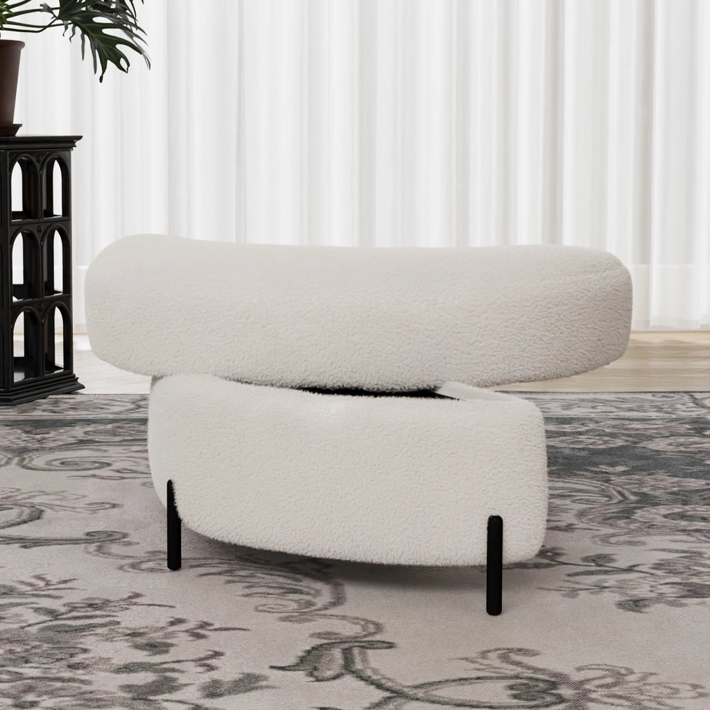 Pouf Sgabello Reclinabile con Vassoio ¨C MINIMAL ¨C Tessuto Sherpa, Avorio