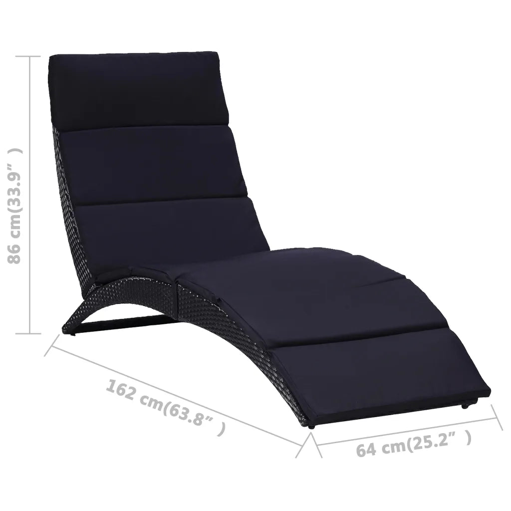 Lettino Prendisole con Cuscino in Polyrattan Nero 46539