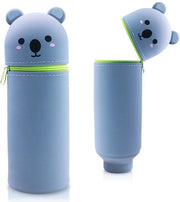 Etui 2 in 1 con motivi animali - carino taccuino 2 in 1 di silicone morbido | Etui e penne | Etui per scuola, ufficio (orso marsupiale grigio)