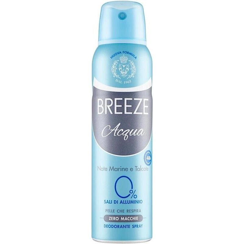 BREEZE ACQUA DEODORANTE SPRAY 48H NOTE MARINE E TALCATE 0% SALI DI ALLUMINIO 150 ML