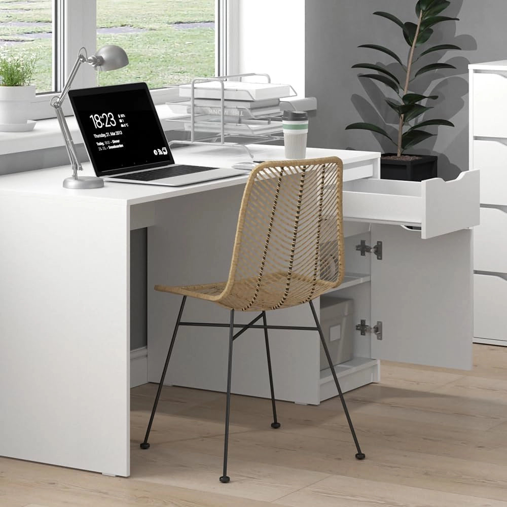 Scrivania Ruben, Bianco, 140 x 65 cm, combinabile con altri mobili della serie Ruben