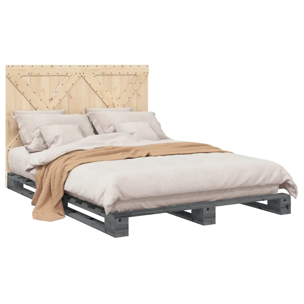 Giroletto senza Materasso Grigio 160x200 cm Legno Massello Pino 3281583
