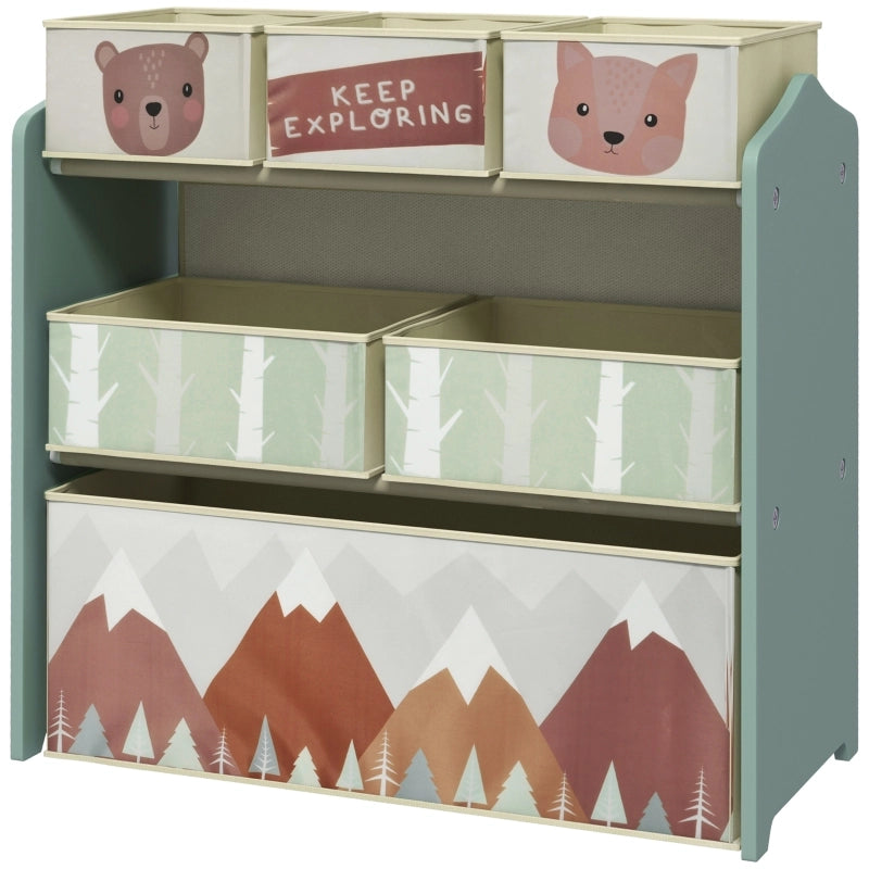 Scaffale portagiochi per bambini con 6 scomparti, in legno, verde, 63x30x66 cm