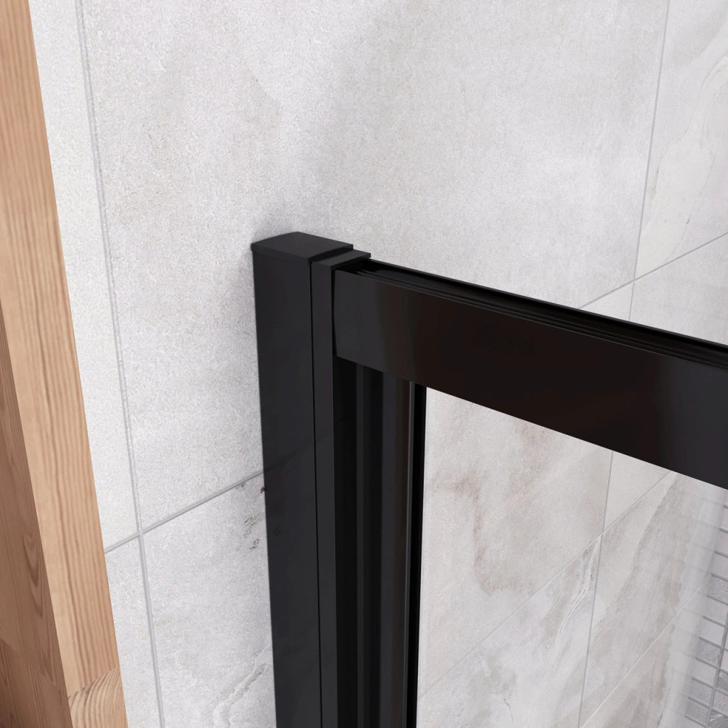 185 cm Box Doccia per Nicchia Porta a Soffietto Vetro Temperato 5 mm Trasparente  Profilo Nero Opaco 96 cm