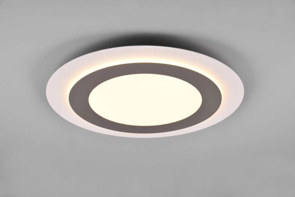 MORGAN PLAFONIERA A LED 42W 5600lm, 2700 - 6500K BIANCA ROTONDA BORDO METALLO ACCIAIO ILLUMINATO CON TELECOMANDO MULTIFUNZIONE D. 45CM DIMMERABILE