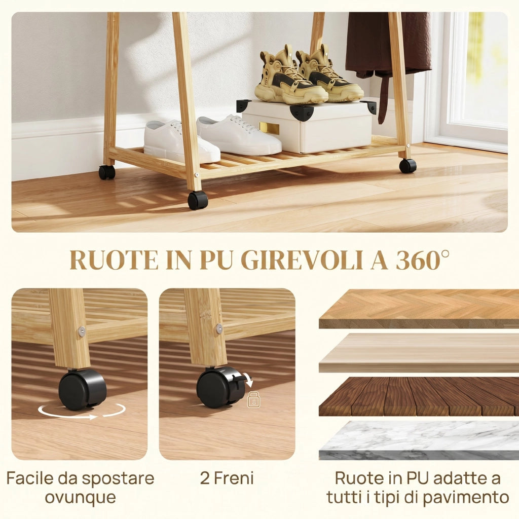 Appendiabiti con Ripiano per Scarpe ¨C zephmum ¨C 2 Ganci, Bamb¨´ Naturale