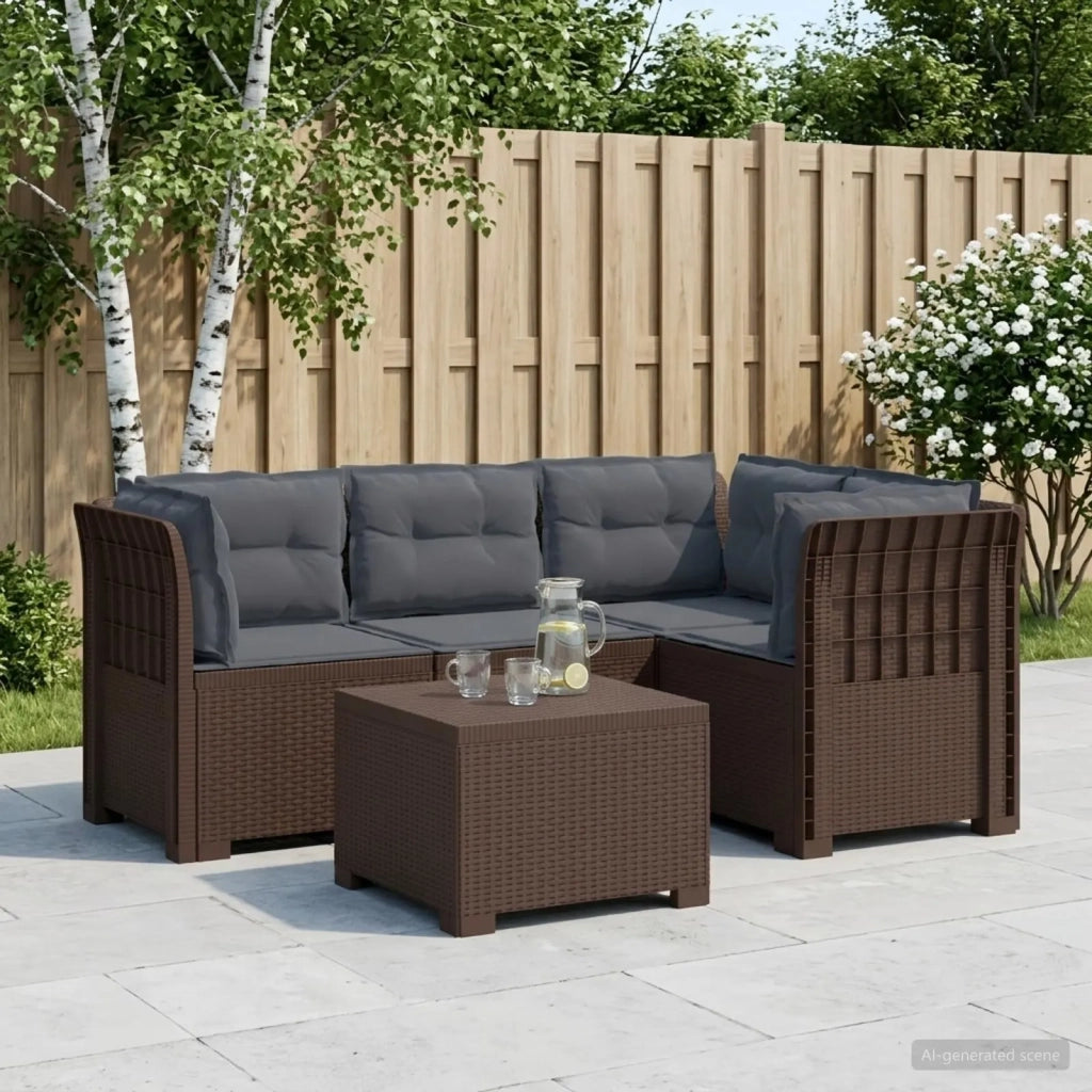Divano da giardino 4 posti con cuscini aspetto rattan PP 3444021