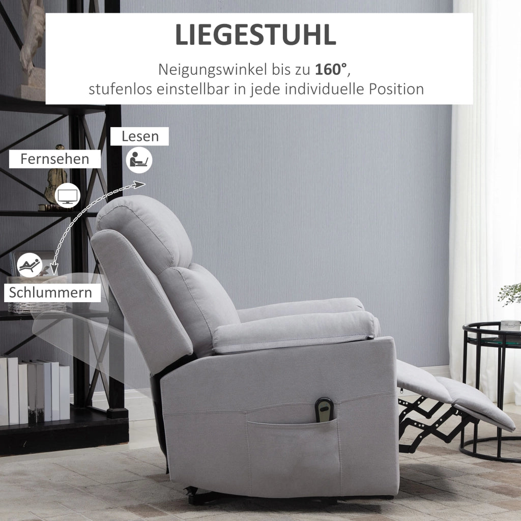 Poltrona Relax Elettrica con Alzapersona e Liegefunzione ¨C Minimal ¨C Tessuto Grigio Chiaro