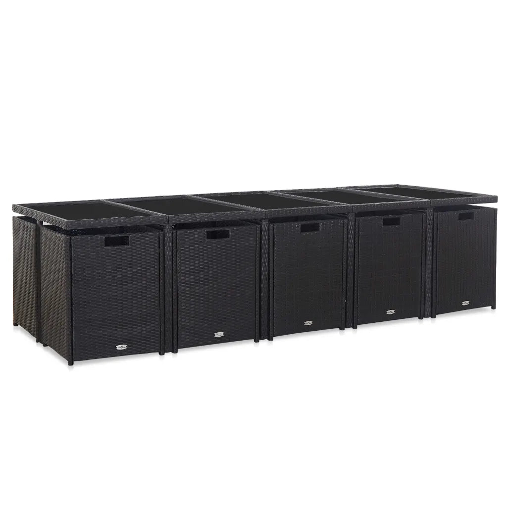 Set da Pranzo da Giardino 15 pz con Cuscini in Polyrattan Nero  cod mxl 42641