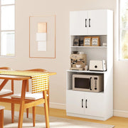Armadietto portaoggetti con prese elettriche, credenza da cucina stretta, indipendente, a 4 porte, forno a microonde e 2 ripiani regolabili, mobile di immagazzinaggio per soggiorno e sala da