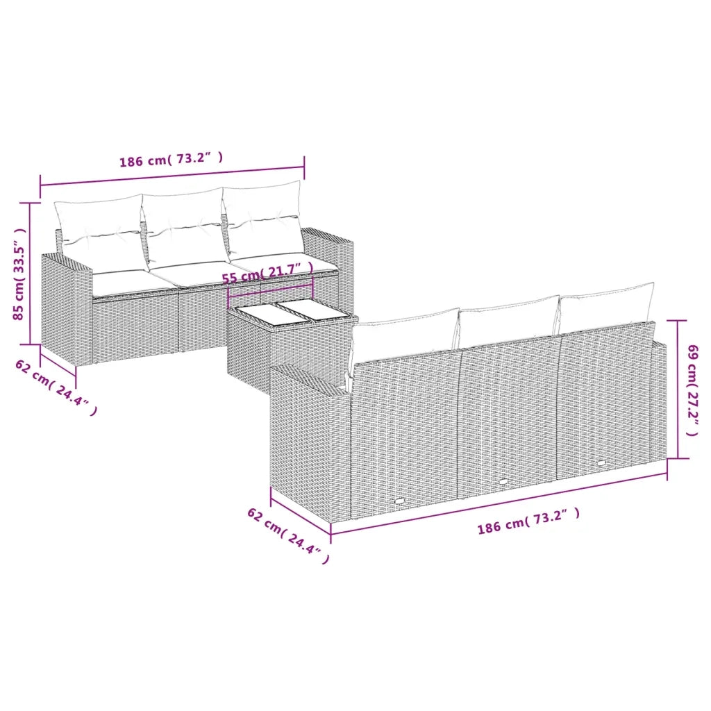 Set Divani da Giardino con Cuscini 7pz Nero Polyrattancod mxl 111494
