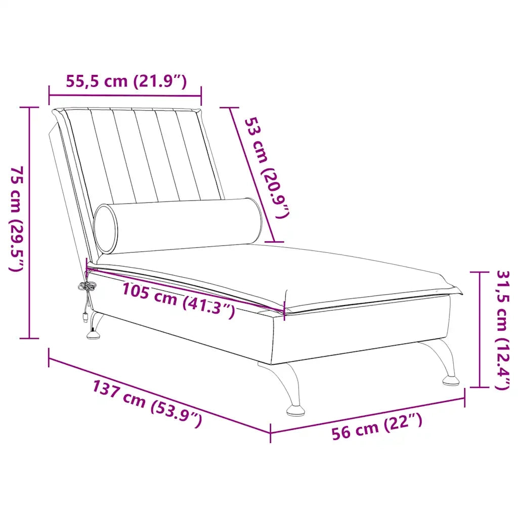 Chaise Longue Massaggi con Cuscino a Rullo Nero in Velluto CFW1694989