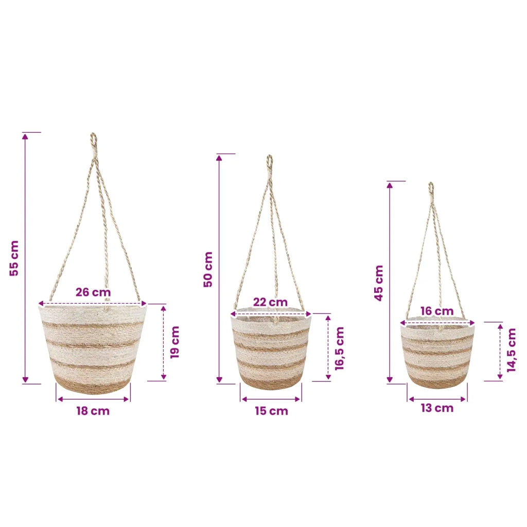 Cesti per piante in erba marina 3 pcs Naturale, Bianco e Beige 42012253