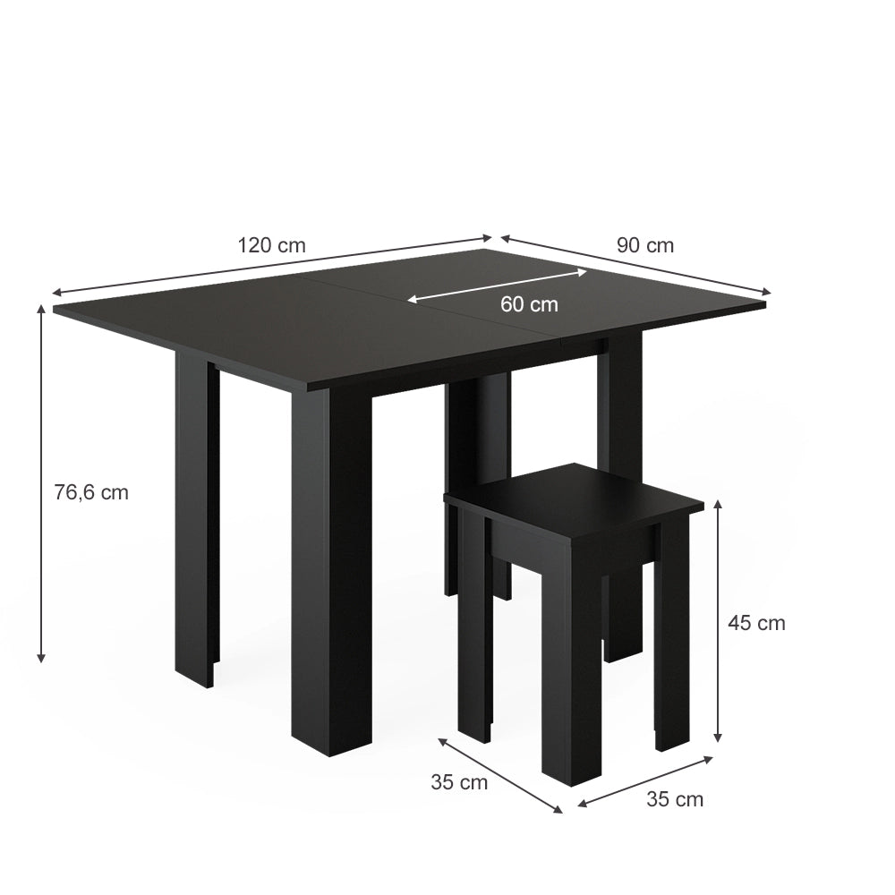 Vicco Tavolo da pranzo con sedia Nero 90 x 60 cm