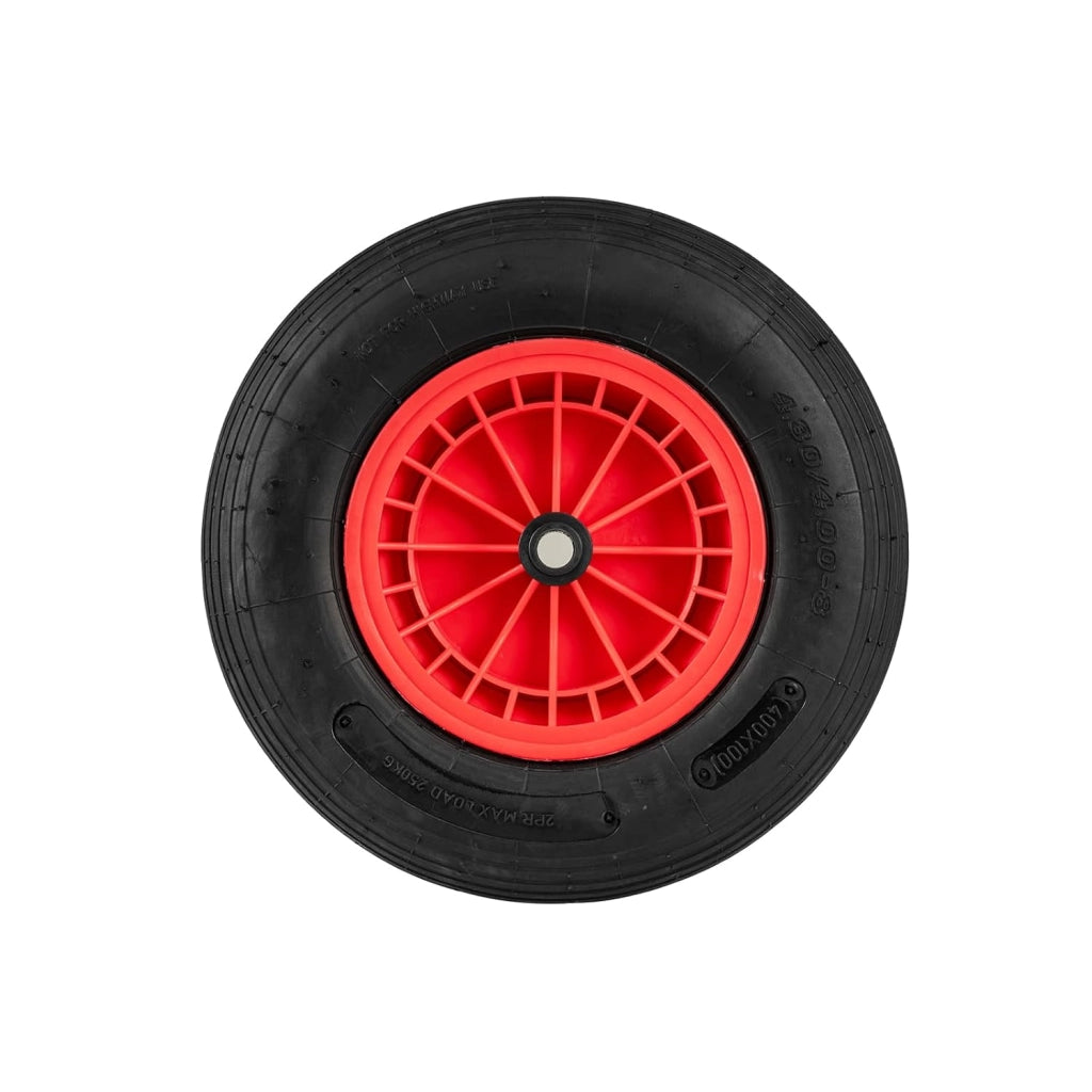 Ruota Pneumatica per Carrello Carriola, Dimensioni 4.80/4.00-8, 250KG Max, Diametro 40 CM, Asse Ø20 MM, Larghezza 10 CM, Cuscinetto a Rullini Robusto - Nero+Rosso (2)
