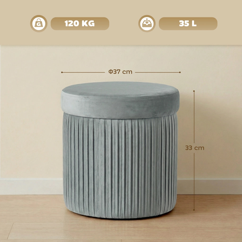 Pouf con Cassetti Pieghevole ¨C Zephmum ¨C 38x38x38 cm Grigio Scuro Tessuto Velluto