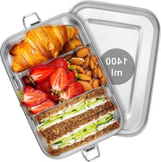 Bento Box con Compartimenti 1400 ml, RVS con 2 Compartimenti Rimovibili per Adulti e Bambini, Ideale per Lavoro, Viaggi e Campeggio, Imbottito e Duraturo