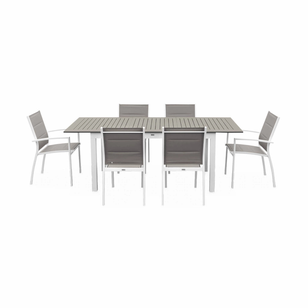 Set tavolo da giardino allungabile in alluminio con 6 sedie, bianco