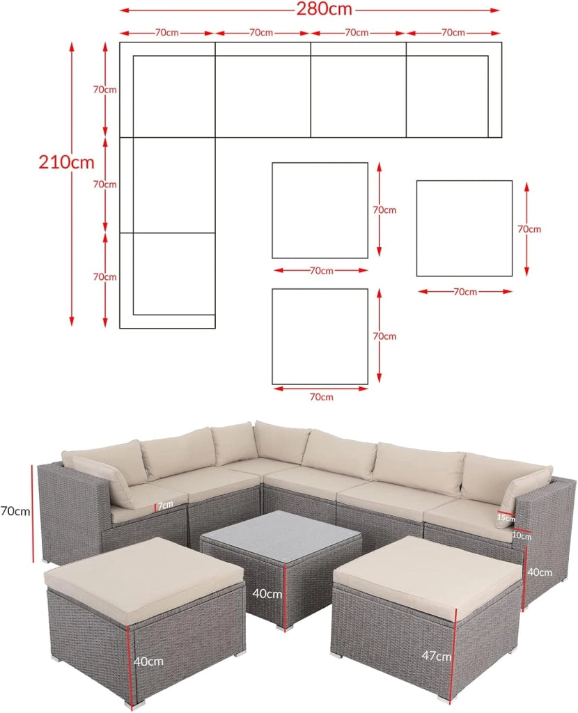 Set Salotto in Polyrattan XL Cuscini Imbottiti Tavolo in Vetro Resistente Mobili da Giardino Salottino Angolo