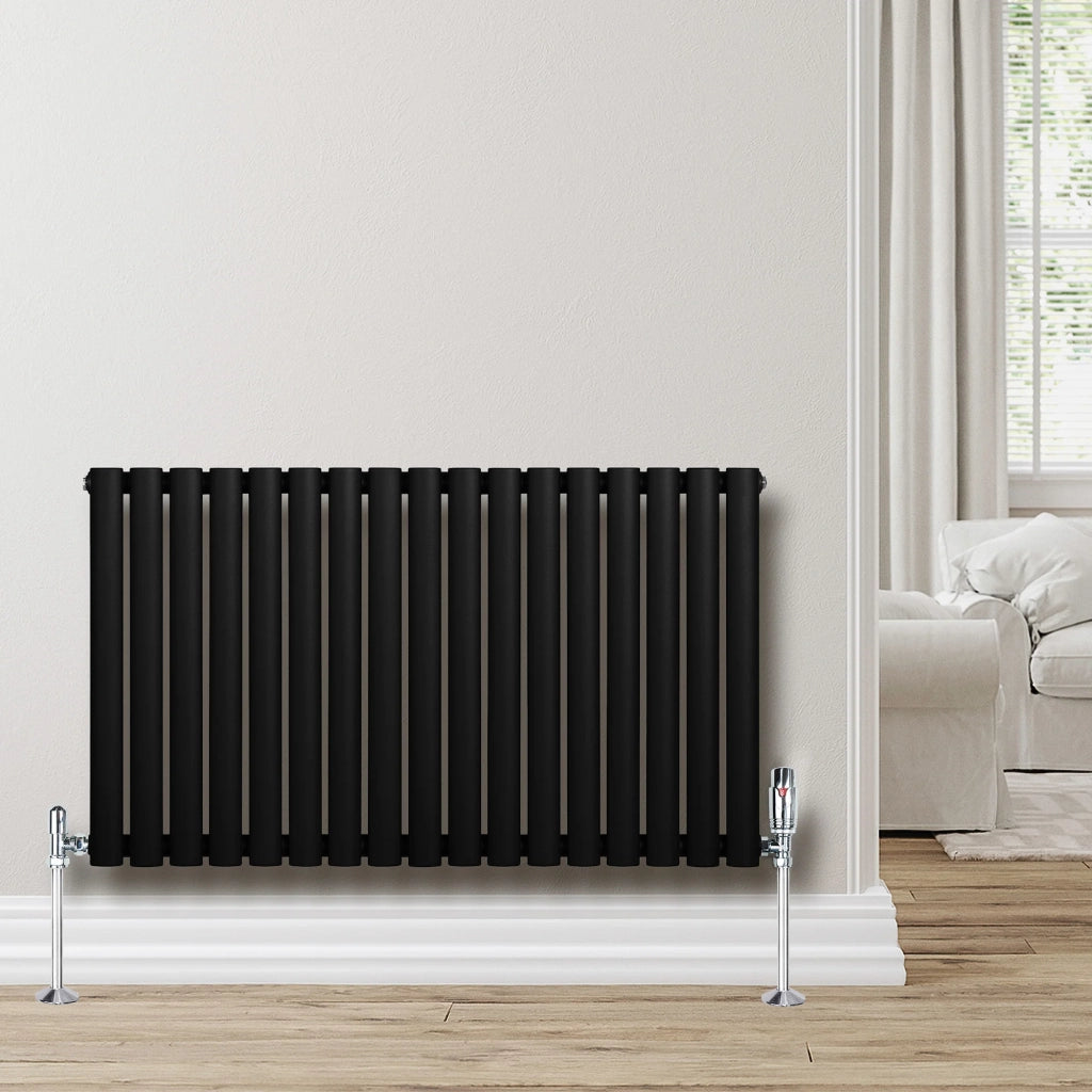 Radiatore Orizzontale Ovale 600x1020mm Nero con Valvole TRV