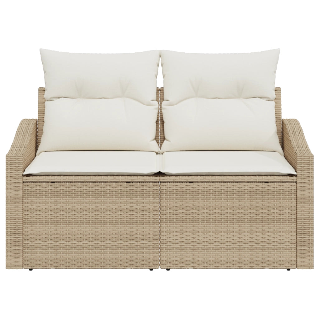 Sofa da Giardino a 2 Posti con Ripostiglio e Cuscini Beige in Rattan Sintetico