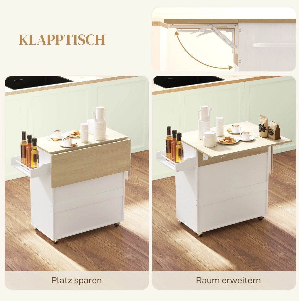 Carrello da cucina bianco con piano richiudibile