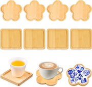 Set di 8 sottopiani in bambù, sottopiani per mosaico: 4 fiori (11,5 cm x 11,5 cm) e 4 sei angoli (9 cm x 9 cm), antiscivolo, resistente al calore e duraturo, ideale per bicchieri, tazze, protezione da tavolo e decorazione domestica (B)