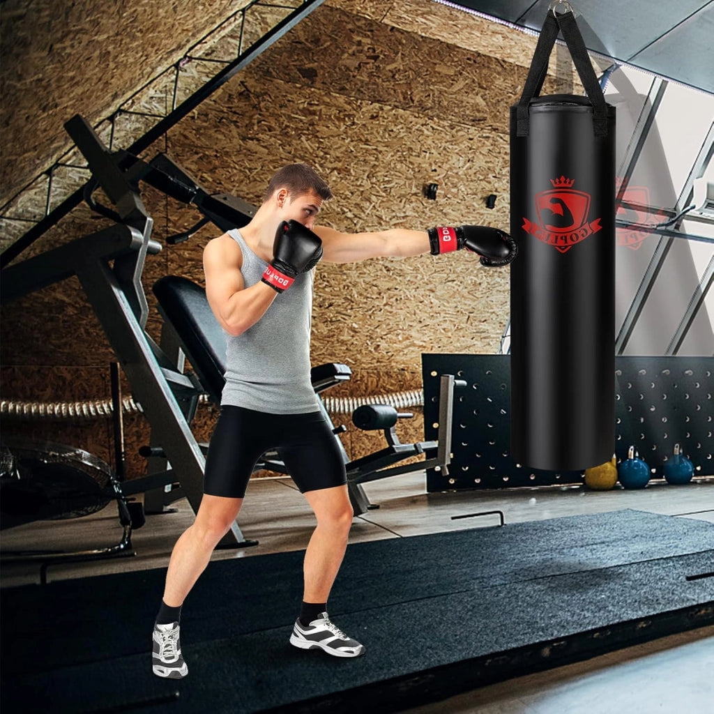 Sacco da Boxe per Adulti 29 kg, Sacco da Boxe Appeso con Guanti, Gancio e Fasce per Mani, Ideale per Muay Thai, Karate, Taekwondo