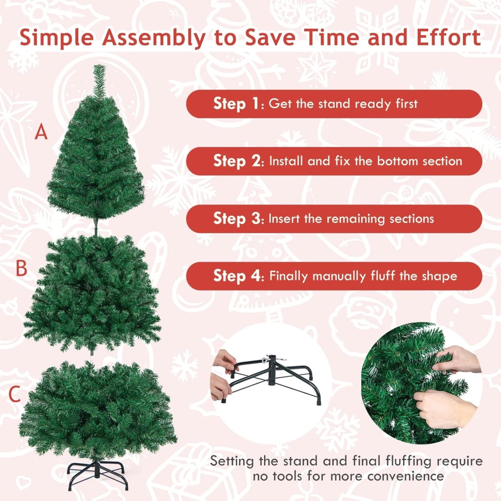 Albero di Natale Verde 150/180/210/240 cm Folto Sintetico, Albero di Natale per Feste, Case, Uffici, Negozi, Bar, Supporto in Ferro, Rami Spessi (180 cm)