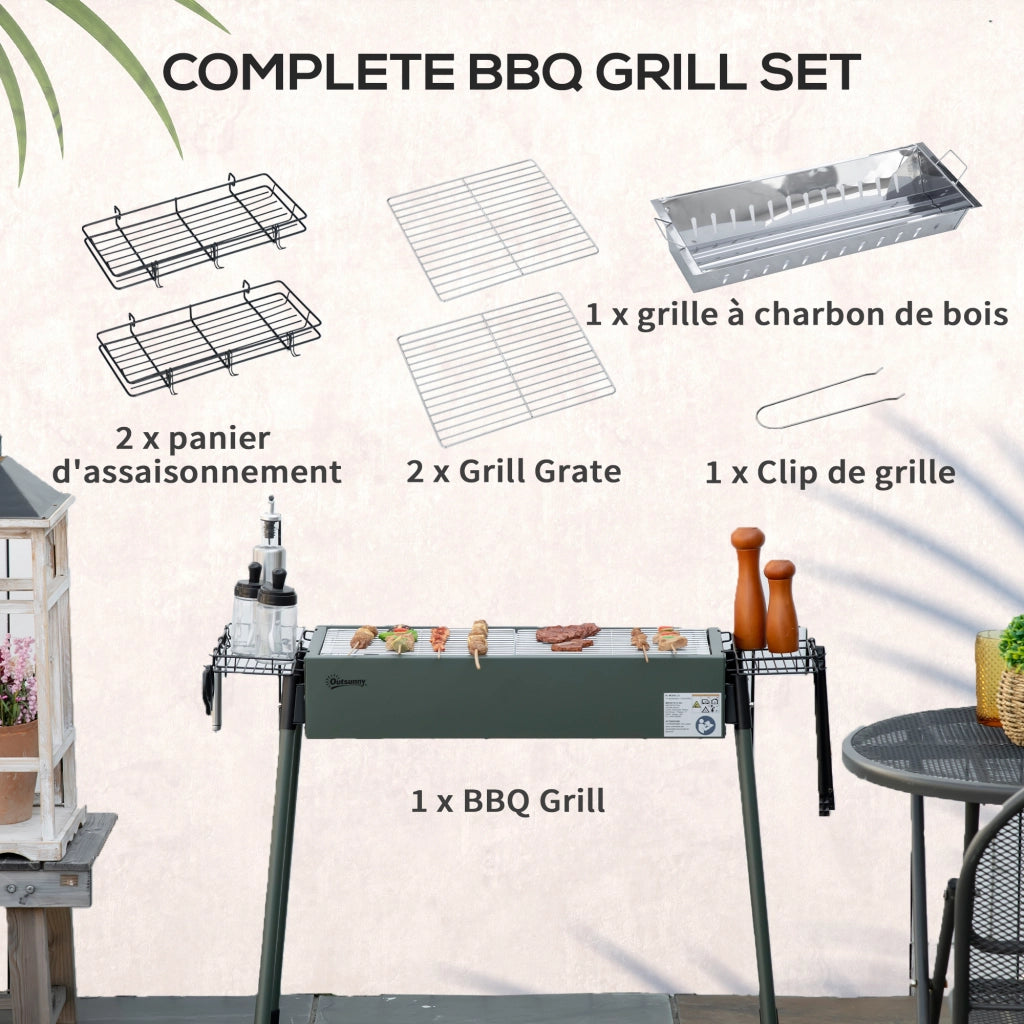 Barbecue a Carbone Portatile con 2 Griglie e 2 Cestini Laterali ¨C zephmum ¨C 94x39x70 cm