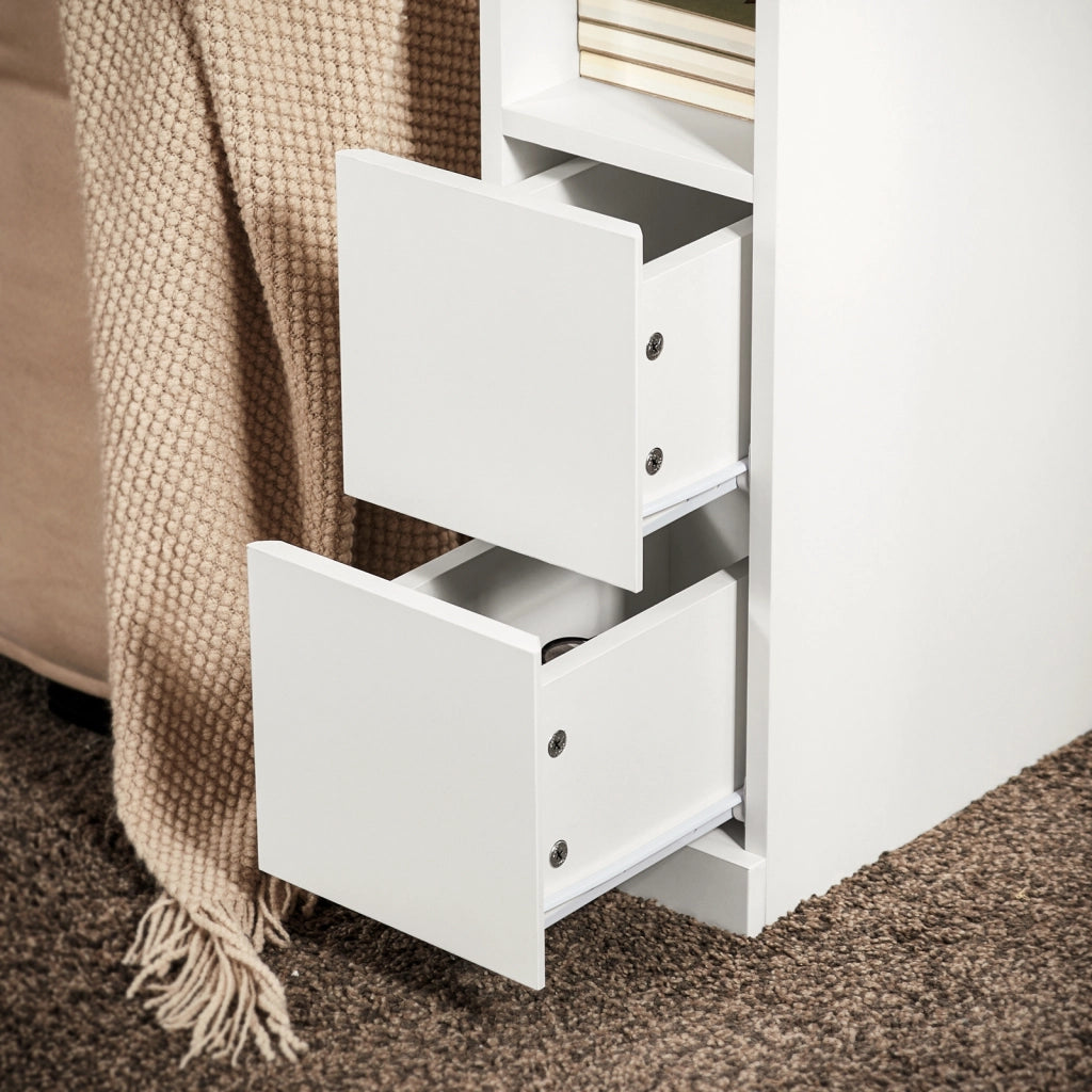 SoBuy Comodino Sottile comodino per camera da letto con 2 Cassetti e ripiano comodini per camera da letto e soggiorno Tavolino divano Bianco L20 x P35 x A60 cm FBT149-WN