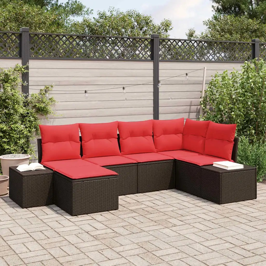 Set Divano da Giardino con cuscino 6 pcs Marrone polyrattan