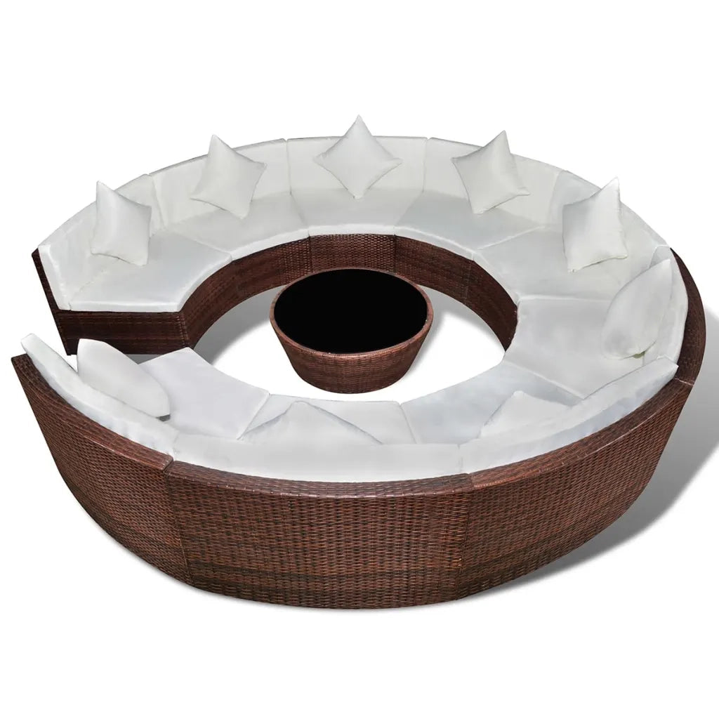 Set Divani da Giardino 10 pz con Cuscini in Polyrattan Marrone 43075