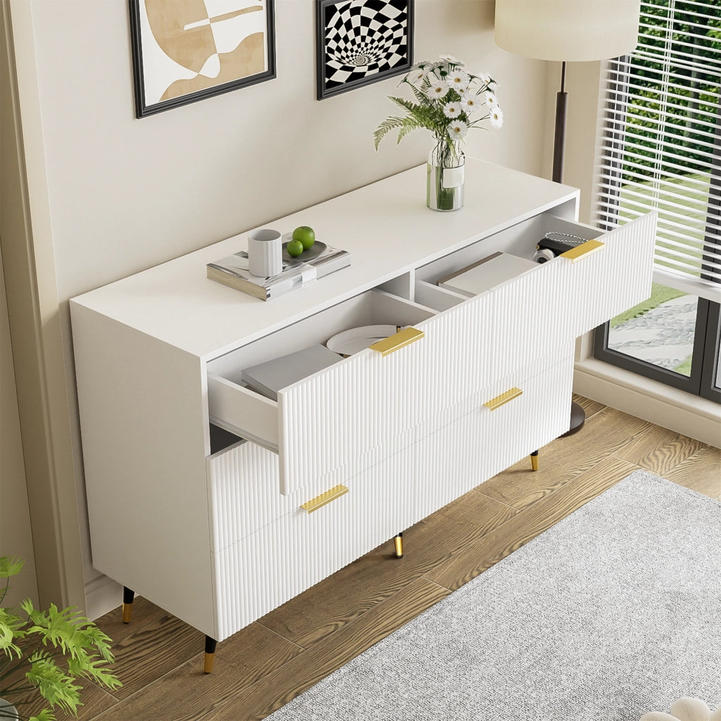 Credenza moderna con 6 cassetti in truciolare bianco e gambe oro per soggiorno sala da pranzo e camera da letto 120 × 77 × 40 cm