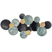 Decorazione Murale in Metallo 3D, Wall Art a Cerchi 133x66cm, Blu, Nero e Oro