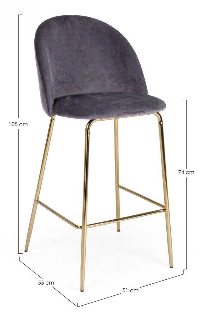 Set 2 Sgabelli Bar 51x55x105h cm Carry Velluto Grigio Scuro