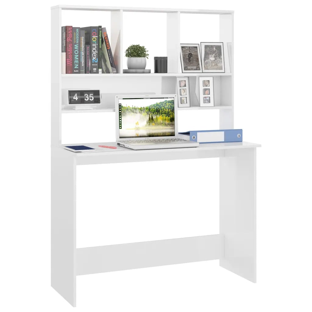 Scrivania con Mensole Bianco Lucido 110x45x157 cm in Truciolato cod mxl 58561