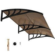 Tettoia per porta per protezione da sole pioggia neve, Tettoia per porta finestra in alluminio Marrone 199x99cm-Tende parasole